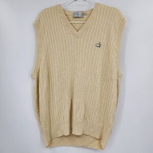 Augusta National Golf Shop Knit Vest 100% Silk Yellow Mens Size XL Embroidered